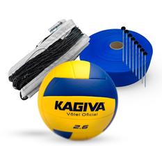 Kit Vôlei Rede Com Cabo Bola Fita De Marcação Pinos