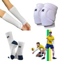 Kit Vôlei Seleção Brasileira Meia + Joelheira + Manguito N1 Sport Branco