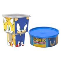 Kit Volta As Aulas Hello Kitty Sonic Lancheira Pote Marmita Infantil Escola 3 Peças