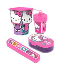 Kit Volta as Aulas Lancheiras Potes Estojo Hello Kitty 5 Peças