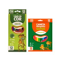 Kit Volta as Aulas Lápis de Cor 12 Cores Sextavado + Canetinha 12 Cores - Leo e Leo