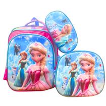 Kit Volta As Aulas Mochila Costa Lancheira Termica e Estojo 3d Frozen Ana Elza