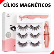 KIT VOLUMOSO - COM 3 Pares de Cílios Postiços Magnéticos 5 imãs + Delineador + Aplicador