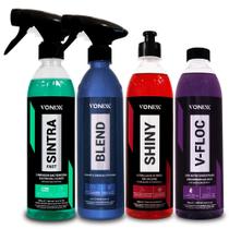 Kit Vonixx Limpa Encera e Brilho Duradouro para Pneus Sintra Fast + Shiny + V-Floc + Cera Blend Spray