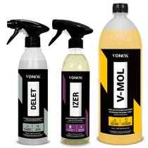 Kit Vonixx Limpeza Descontaminação Automotiva de Pintura Roda Pneu Izer + Delet + V-Mol