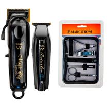 Kit Wahl Barber Combo Black Maquina de Corte Sem Fio e Acabamento Sem Fio + Brinde Mini Estojo Manicure Marco Boni