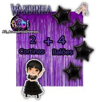 Kit: WANDINHA 2 Cortinas Metalizada + 4 Balões Estrelas, Decoração, Festa, Aniversário, Adereços, Festival, Comemorção