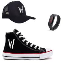 Kit Wandinha Addams Tênis Boné E Relógio Meninos E Meninas