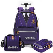 Kit Wandinha Mochila de Rodas Lancheira Térmica e Estojo Box