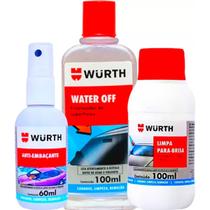 Kit Water Off Cristalizador + Anti Embaçante + Limpa Para Brisa restaurador de vidros Wurth