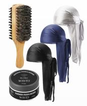 Kit Waves com 3 Durag, Escova Dupla e Cera Modeladora 150g