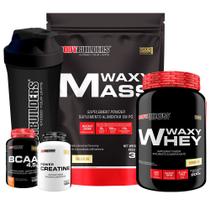 Kit Waxy Mass 3kg + Waxy Whey 900g + Power Creatina 100g + BCAA 100g + Coqueteleira - Bodybuilders