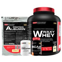Kit Waxy Whey 2kg + Albumina 500g + BCAA 100g Tangerina + Power Creatina 100g - Bodybuilders