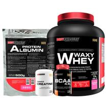 Kit Waxy Whey 2kg + Albumina 500g + BCAA 100g Tangerina + Power Creatina 100g - Bodybuilders
