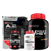 Kit Waxy Whey 2kg + Creatina 100% 100g + Burn Caff 60 Cápsulas + Albumina 500g + Coqueteleira - Bodybuilders