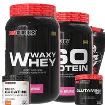 KIT Waxy Whey 2kg + Iso Protein 2kg+ Power Creatina 100g + Glutamina 100% 300g + Coqueteleira - Bodybuilders