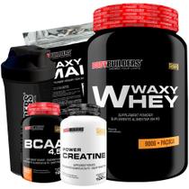 KIT - Waxy Whey 900g + Waxy Maize 800g + Power Creatina 100g + BCAA 100g + Coqueteleira - Bodybuilders