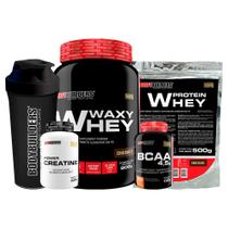 Kit Waxy Whey 900g + Whey Protein 500g + BCAA 100g + Power Creatina 100g + Coqueteleira - Bodybuilders