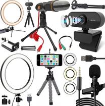 Kit Webcam Iluminador Microfone Gravação Vídeo Aula Reunião Kit Webcam Iluminador Microfone Gravação Vídeo Aula Reunião