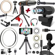 Kit Webcam Luz Iluminador Ring Light Led Microfone Profissional Gravação Vídeo Aula Online Reunião Celular Pc Computador Kit Webcam Luz Iluminador Ring Light Led Microfone Profissional Gravação Vídeo Aula Online Reunião Celular Pc Computador