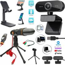 Kit Webcam Usb Microfone Profissional Aula Home Office Live Escritório