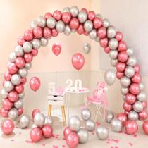 Kit Wedding Balloon Arch Garland, 257 unidades de látex prateado e rosa