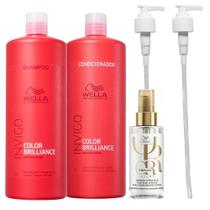 Kit Wella Professionals Invigo Color Brilliance Shampoo 1000ml + Condicionador 1000ml + Oil Reflections Light 100ml + Válvulas Pump