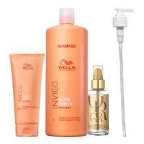 Kit Wella Professionals Invigo Nutri-Enrich Shampoo 1 Litro + Condicionador 200ml + Oil Reflections 100ml + Válvula Pump