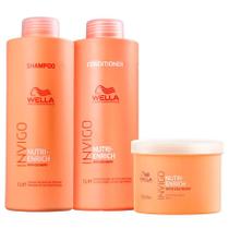 Kit Wella Shampoo 1L + Condicionador 1L + Máscara 500ml Invigo Nutri Enrich