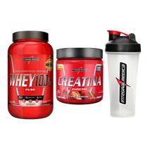 Kit Whey 100% 900g + Creatina Morango + Coqueteleira 600ml