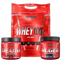 Kit Whey 100% 900g Pouch Morango + Creatina 100% Pura 300g + Huger 320g Kit Whey 100% 900g Pouch Morango + Creatina 100% Pura 300g + Huger 320g