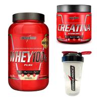 Kit Whey 100% Pote 900g + Creatina 300g + Coqueteleira 600ml Integralmedica Kit Whey 100% Pote 900g + Creatina 300g + Coqueteleira 600ml Integralmedica