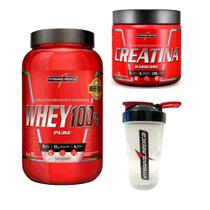Kit Whey 100% Pote 900g + Creatina 300g + Coqueteleira 600ml Integralmedica
