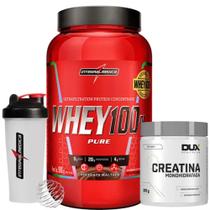 Kit Whey 100% Pure - Protein Concentrado - 900g - Pote + Creatina - 300g - Dux + Coqueteleira - IM