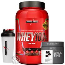 Kit Whey 100% Pure - Protein Concentrado - 900g - Pote + Creatina - 300g - Max + Coqueteleira - IM