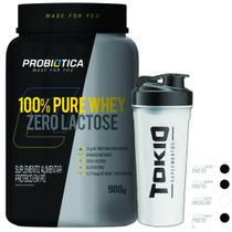 Kit Whey 100% Zero Lactose 900g Probiótica + Coqueteleira Tokio