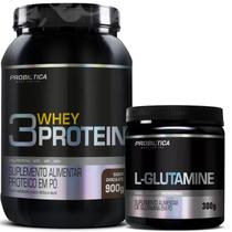 Kit Whey 3w Whey Protein 900g + Glutamina 300g Probiotica