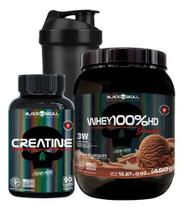 Kit Whey 3w Zero Creatina 90caps Coqueteleira Black Skull