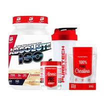 Kit Whey Absolute Iso 900g - Bio Sport + Creatina 100% Pure 500g + Atomic Pré Workout 300g + Coqueteleira - Puretech Kit Whey Absolute Iso 900g - Bio Sport + Creatina 100% Pure 500g + Atomic Pré Workout 300g + Coqueteleira - Puretech