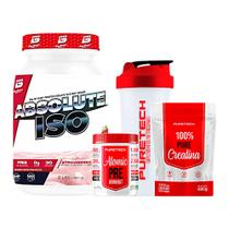 Kit Whey Absolute Iso 900g - Bio Sport + Creatina 100% Pure 500g + Atomic Pré Workout 300g + Coqueteleira - Puretech Kit Whey Absolute Iso 900g - Bio Sport + Creatina 100% Pure 500g + Atomic Pré Workout 300g + Coqueteleira - Puretech