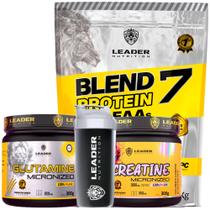 Kit Whey Blend 7 Protein 1,8kg + Creatina Pura 300g + Glutamina Pura 300g + Coqueteleira - Leader