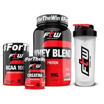 Kit whey blend 900 + creatina 60 + bcaa + shaker kit - ftw (baunilha)