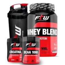 Kit Whey Blend 900g + Creatina + Bcaa + Coqueteleira - Ftw