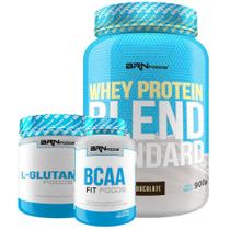 Kit Whey Blend Chocolate+ Glutamina 300g+ Bcaa 100g-BRNFOODS