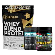 Kit: Whey Blend Protein Concentrado e Isolado 900g+Creatina Monohidratada Pote 300g + Pré Treino Evolution Workout 300g