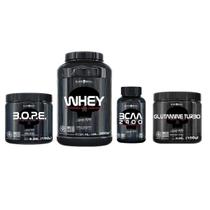 Kit whey (chocolate) + pré-treino bope (limão) + bcaa + glu