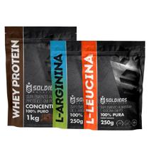 Kit: Whey Concentrado 1kg + Arginina 250g + Leucina 250g - 100% Importado - Soldiers Nutrition