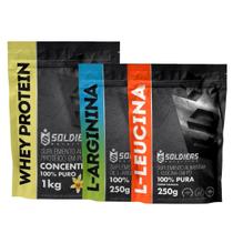 Kit: Whey Concentrado 1kg + Arginina 250g + Leucina 250g - 100% Importado - Soldiers Nutrition