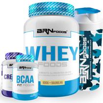 Kit Whey Foods 900g + BCAA 100g + PREMIUM Creatine Foods 100g + Coqueteleira 600ml BRNFOODS Kit Whey Foods 900g + BCAA 100g + PREMIUM Creatine Foods 100g + Coqueteleira 600ml BRNFOODS