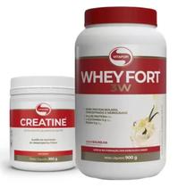 Kit Whey Fort 3W Pote 900g Sabores + Creatina Vitafor 300g